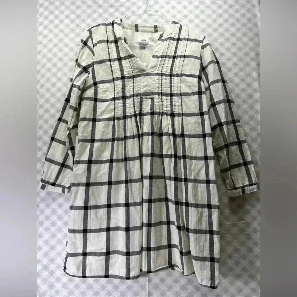 Old Navy San Francisco Petite Size SP Plaid Cream Gray Flare Dress Women